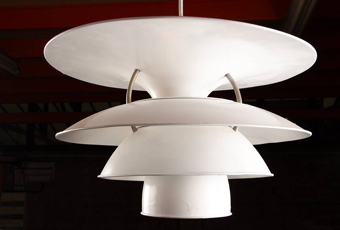 Danish brushed metal pendant light, Poulsen "Charlottenborg" model.