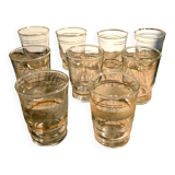 Set of 9 glasses with golden edging in blown glass