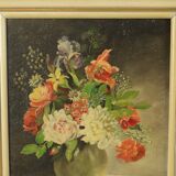 Flowers in Vase Still Life Painting Oil on Canvas Framed Signed