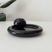 Bougeoir et sa coupelle vintage en céramique noire