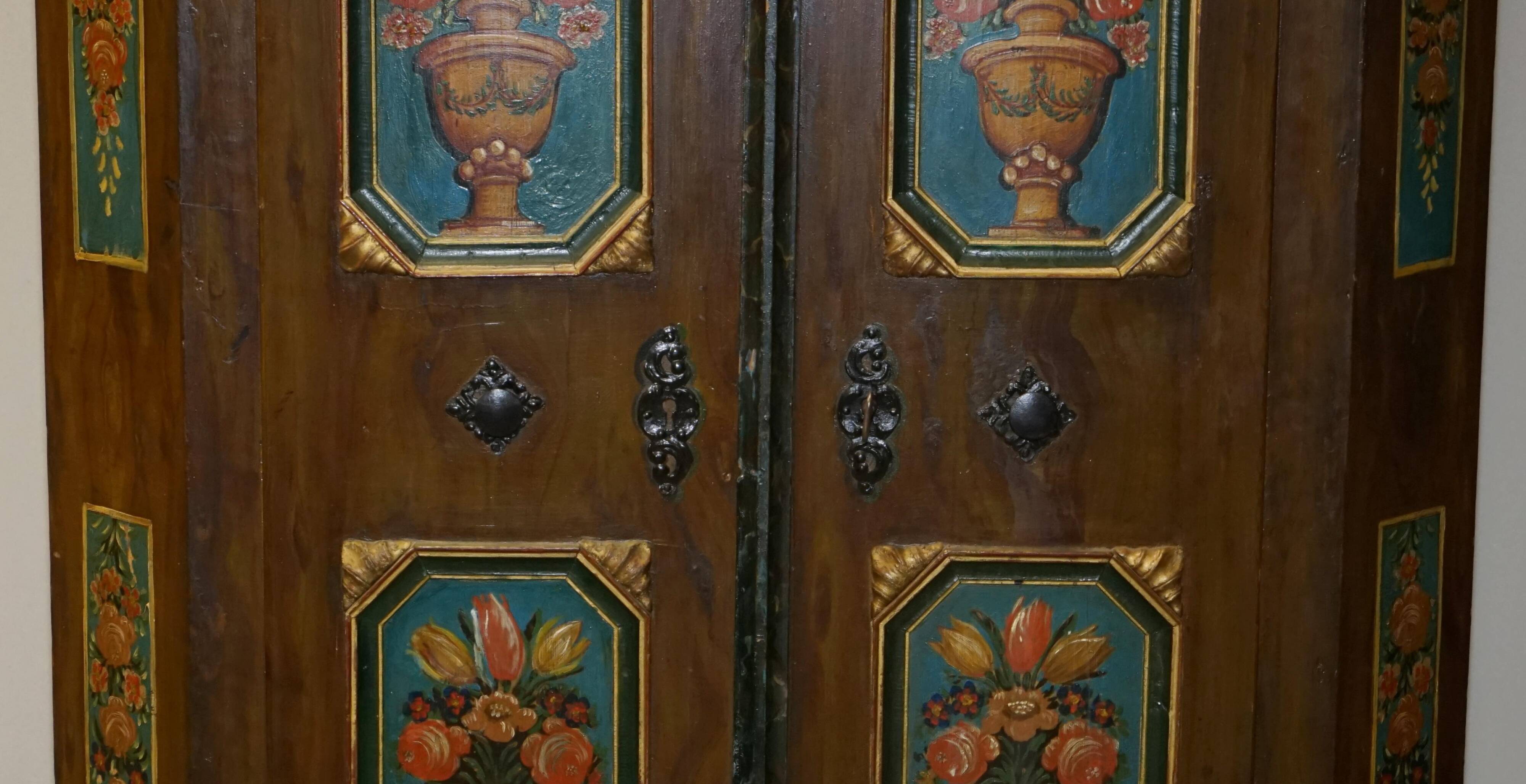 Armoire de mariage allemande peinte à la main, ancienne, 1829-1851