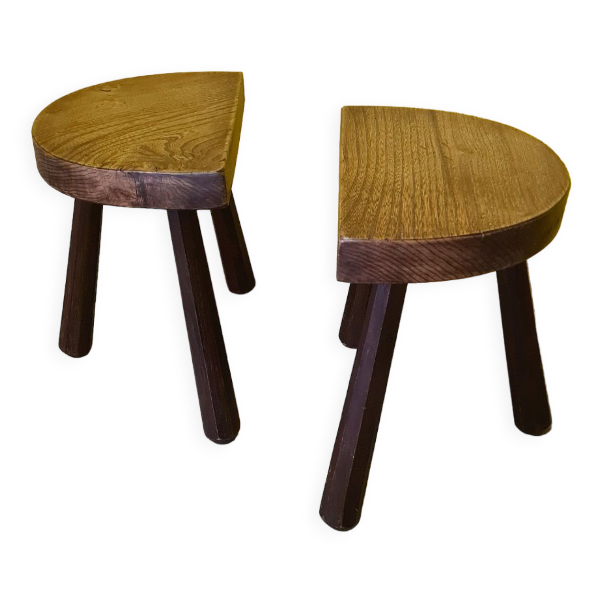 Set vintage french oak wooden stools, from the 1970