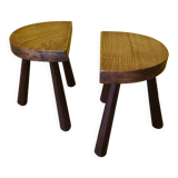 Set vintage french oak wooden stools, from the 1970