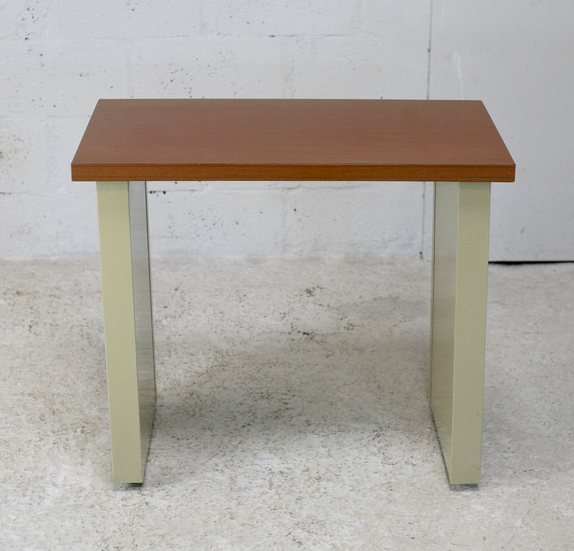 Minimalist desk, lacquered steel, formica top. France, circa 1970