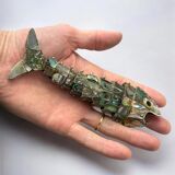 Articulated abalone shell and brass fish bottle opener, Mexico, 1980s, 17 cm