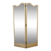 Paravent à deux feuilles en bois laqué crème et miroirs biseautés
