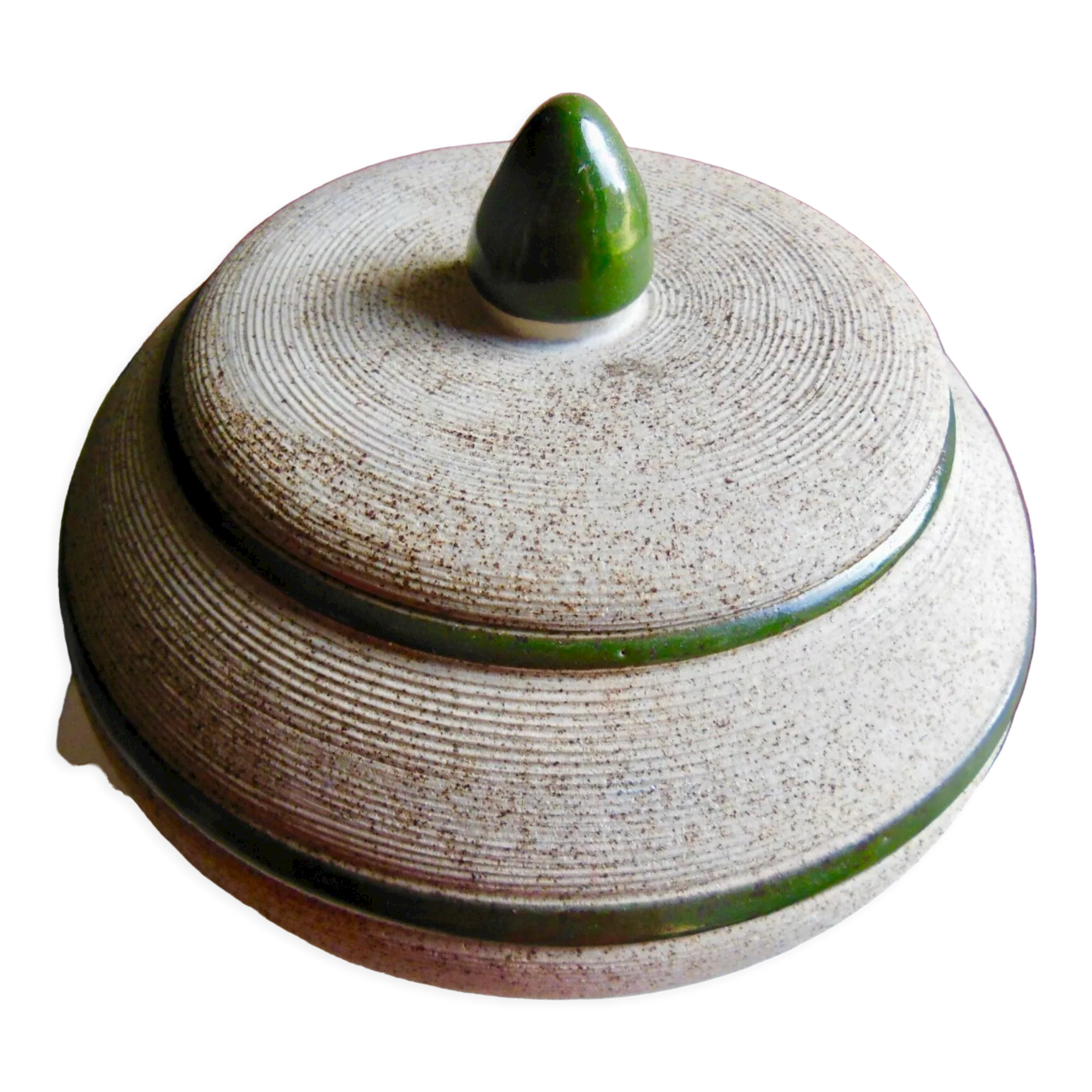 Bonbonnière or pot with ceramic art deco lid signed brisdoux