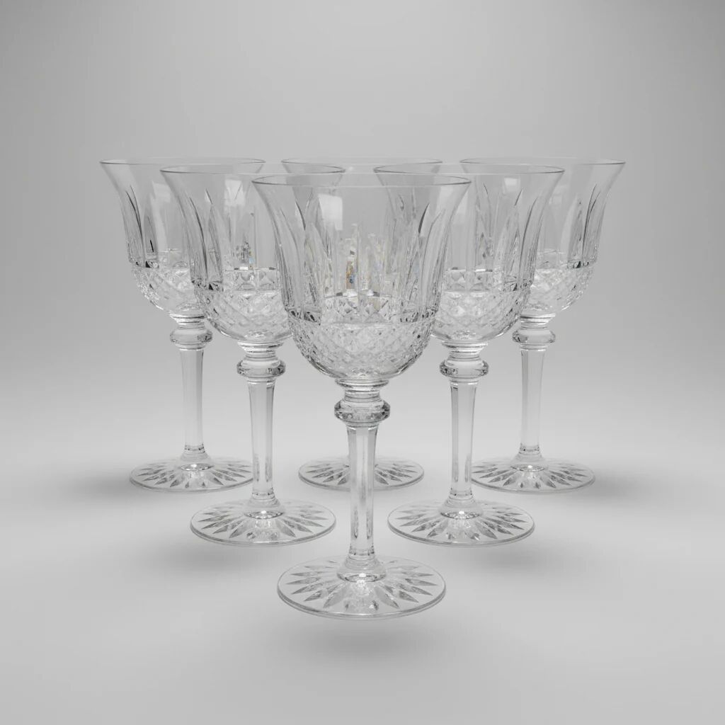 Six Saint-Louis Tommy cut crystal water glasses, height 18.3 cm.