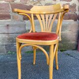 Pair of vintage 80s thonet Baumann style curved wood restaurant armchairs