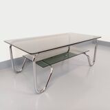 Vintage Italian rectangular coffee table with 2 smoked glass tops