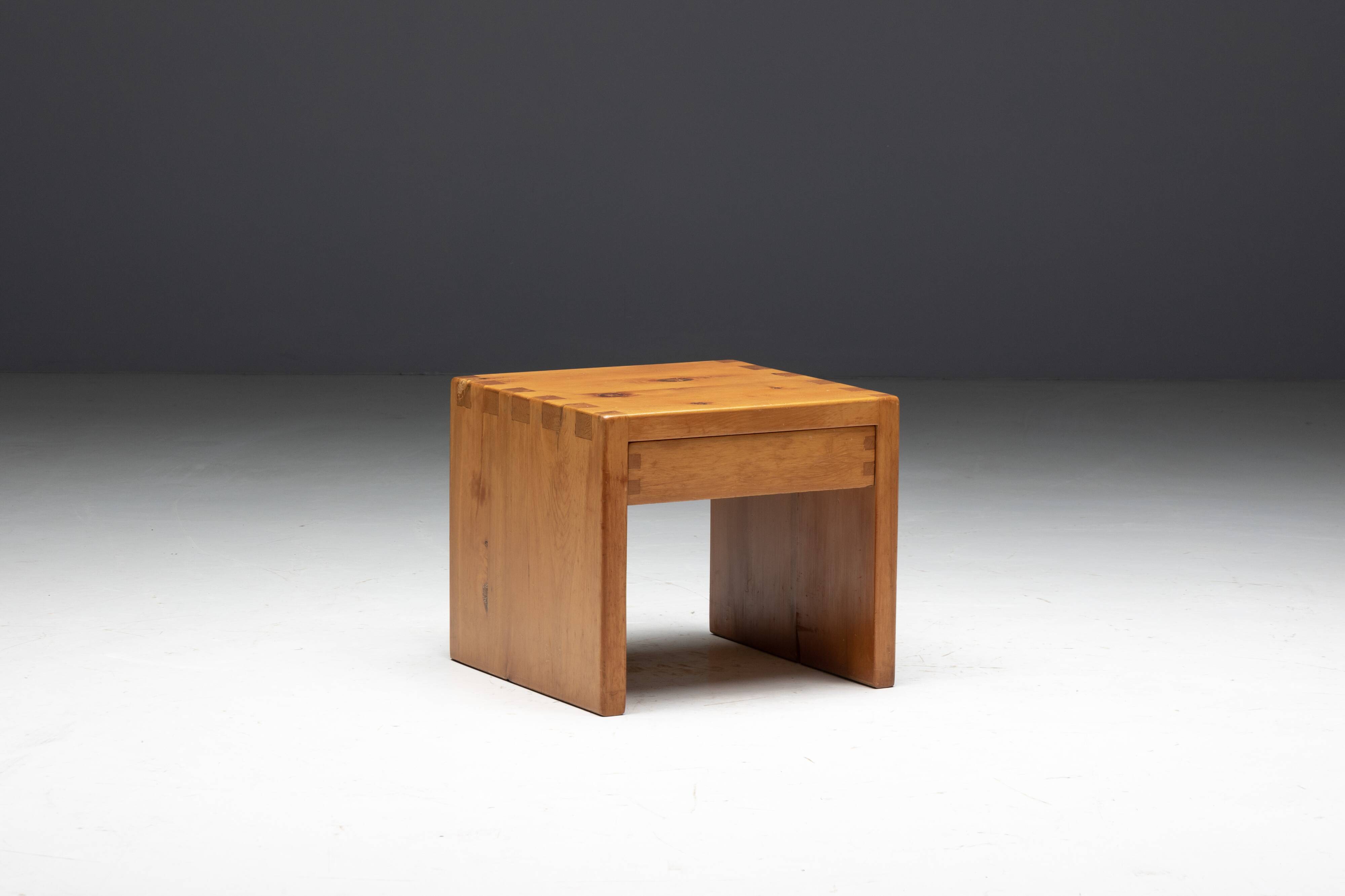 Pine Bedside Table, France, 1960s