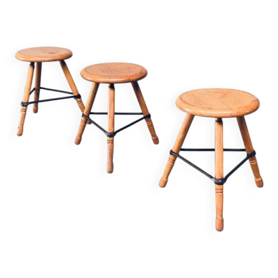 Industrial Low Tripod Stools, Belgium, 1950s, Set of 3
