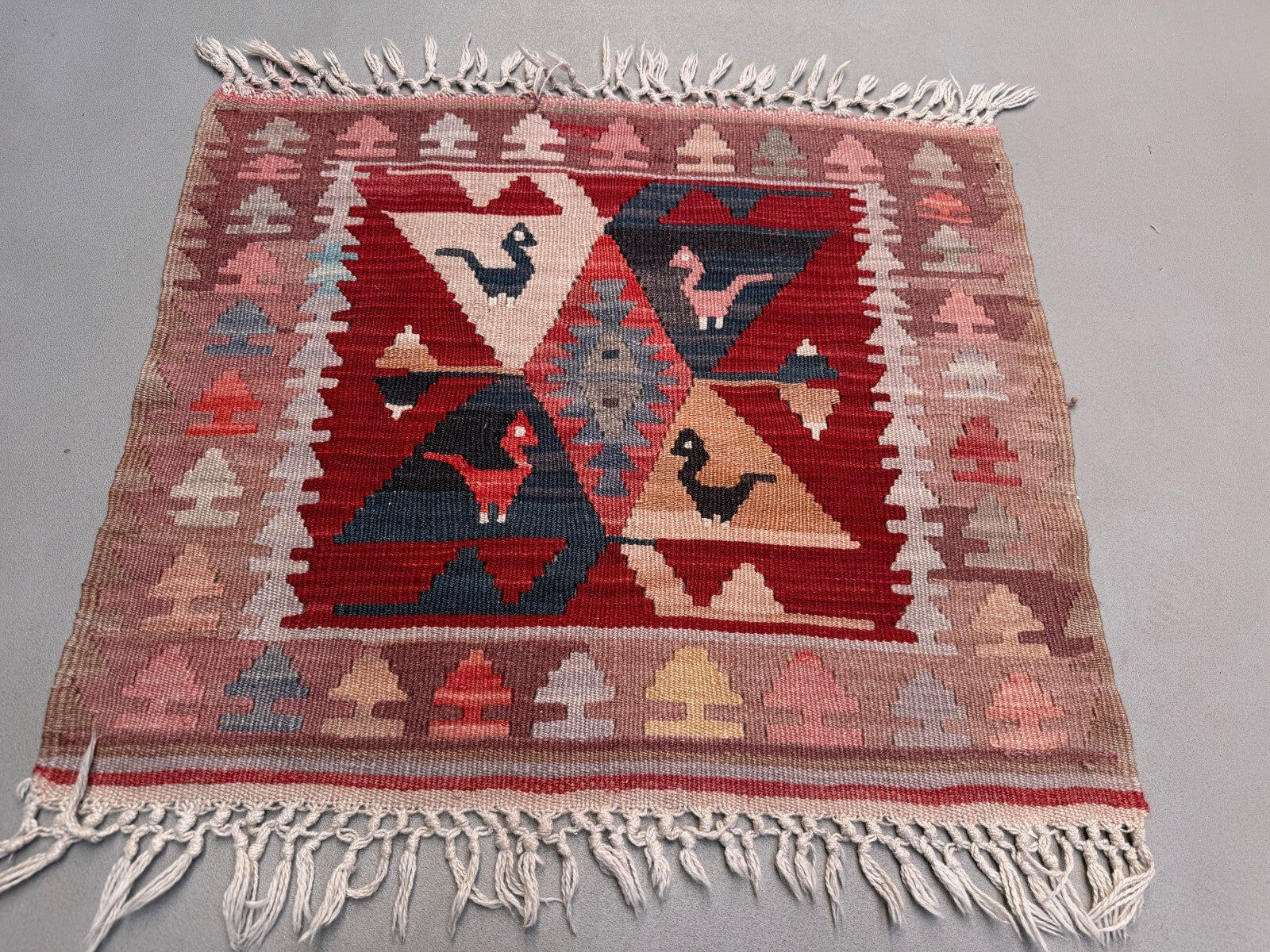 Vintage Turkish mini kilim 65x70 cm wool small Square kelim 2567