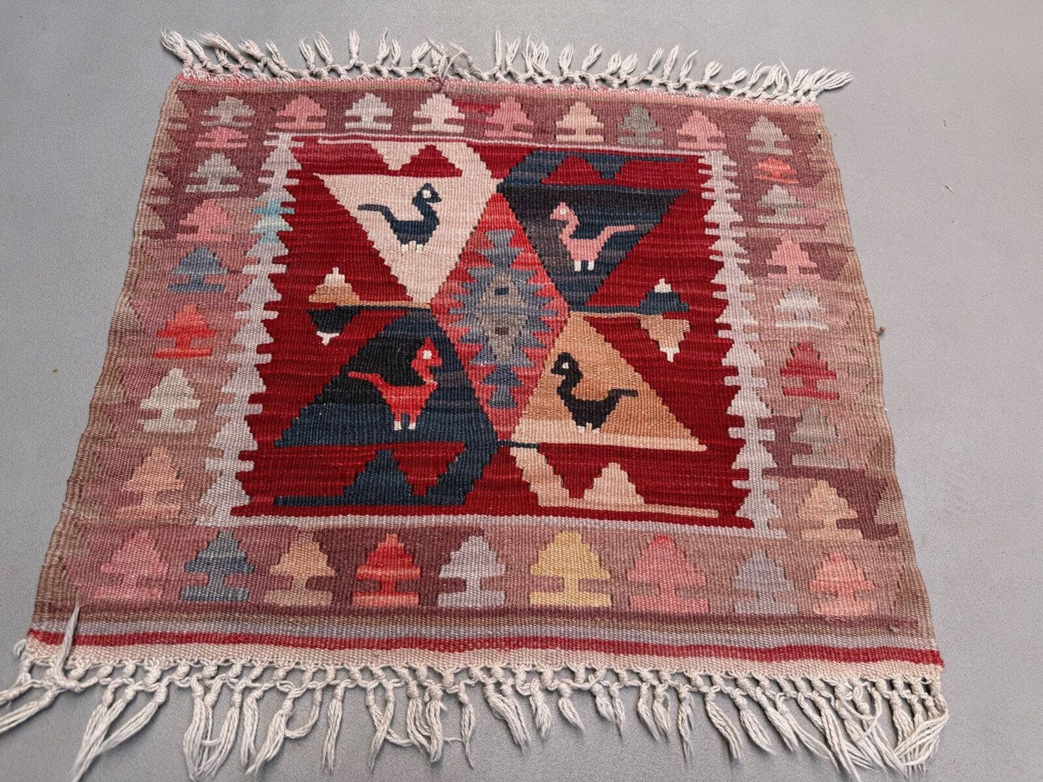 Vintage Turkish mini kilim 65x70 cm wool small Square kelim 2567