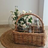 Vintage wicker bottle rack