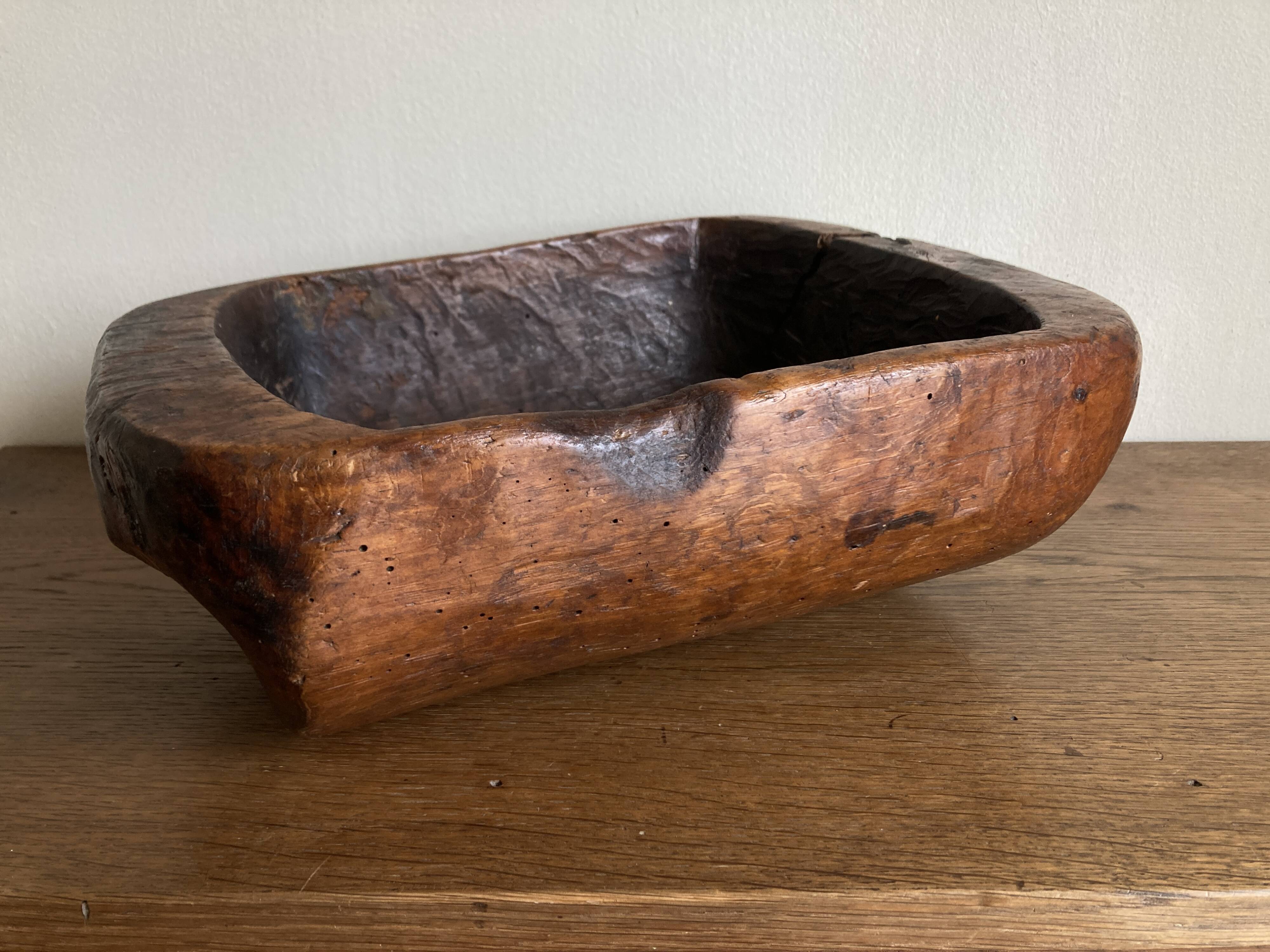 XXL monoxyl cup, mountain folk art with ears, 19th century