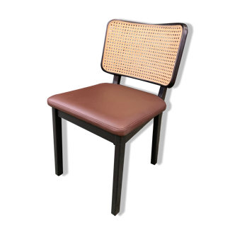 Chair cannage square feet wood black leather chocolate