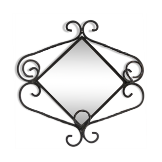 Wrought iron mirror 3 vintage patères - 45x45cm