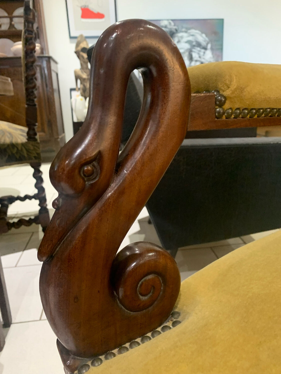 Antique armchair, Voltaire, styled swan neck restoration