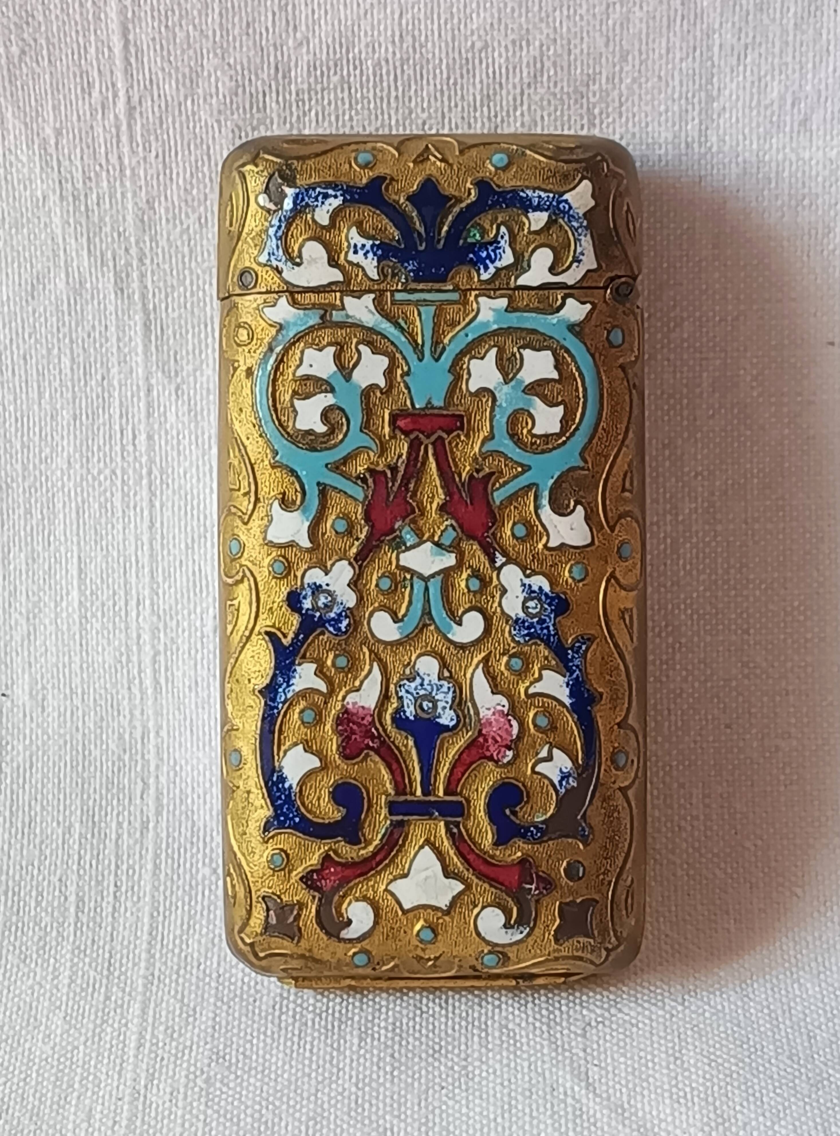 Ancien pyrogène émail cloisonné boite allumettes collection fumeur