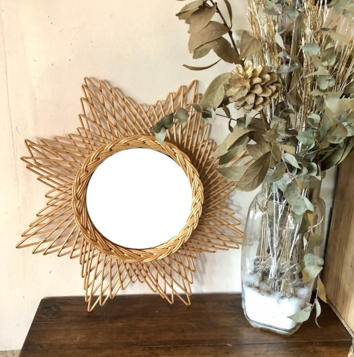 Wicker sun mirror 46.5 x 46.5 cm