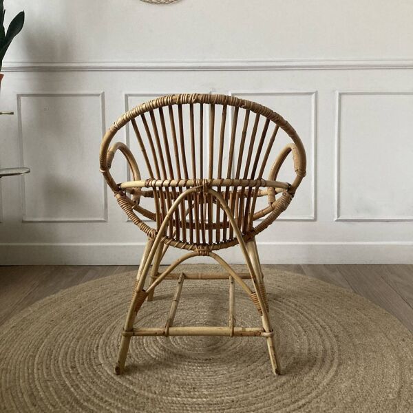 Fauteuil coquille en rotin vintage