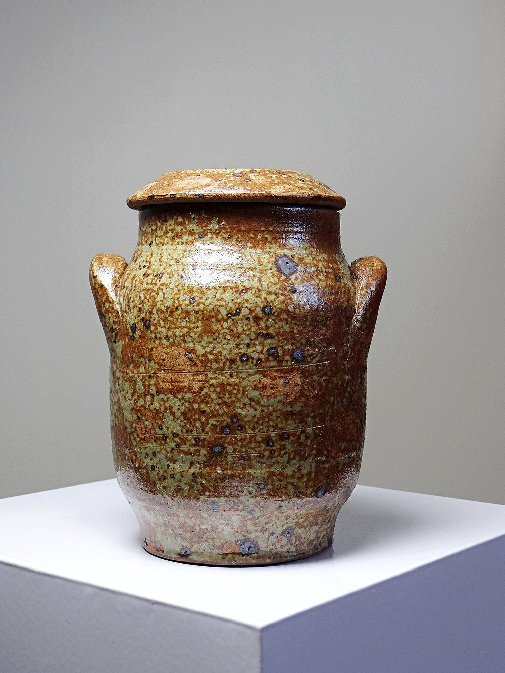 Decorative pot for spices in vintage Baudat style glazed artisanal stoneware.