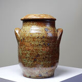 Decorative pot for spices in vintage Baudat style glazed artisanal stoneware.