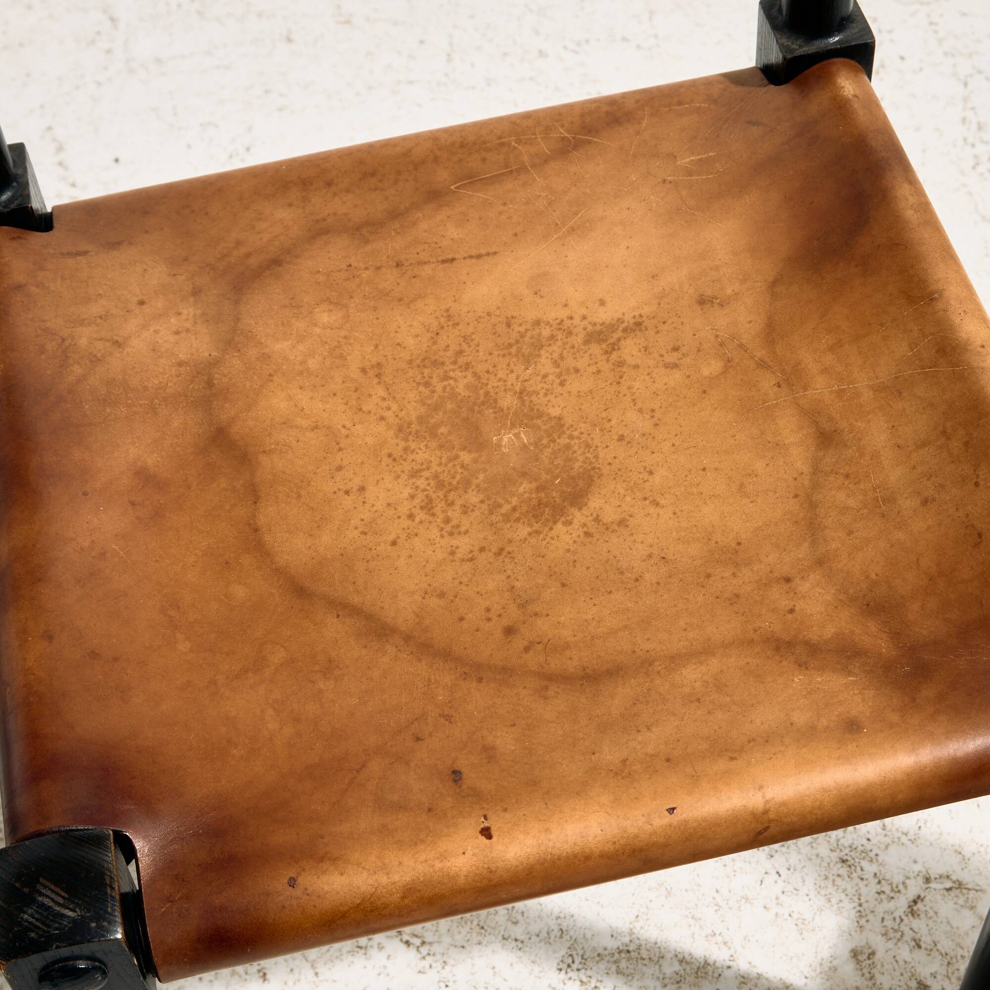 Brutalist beech and leather chair, set of 4