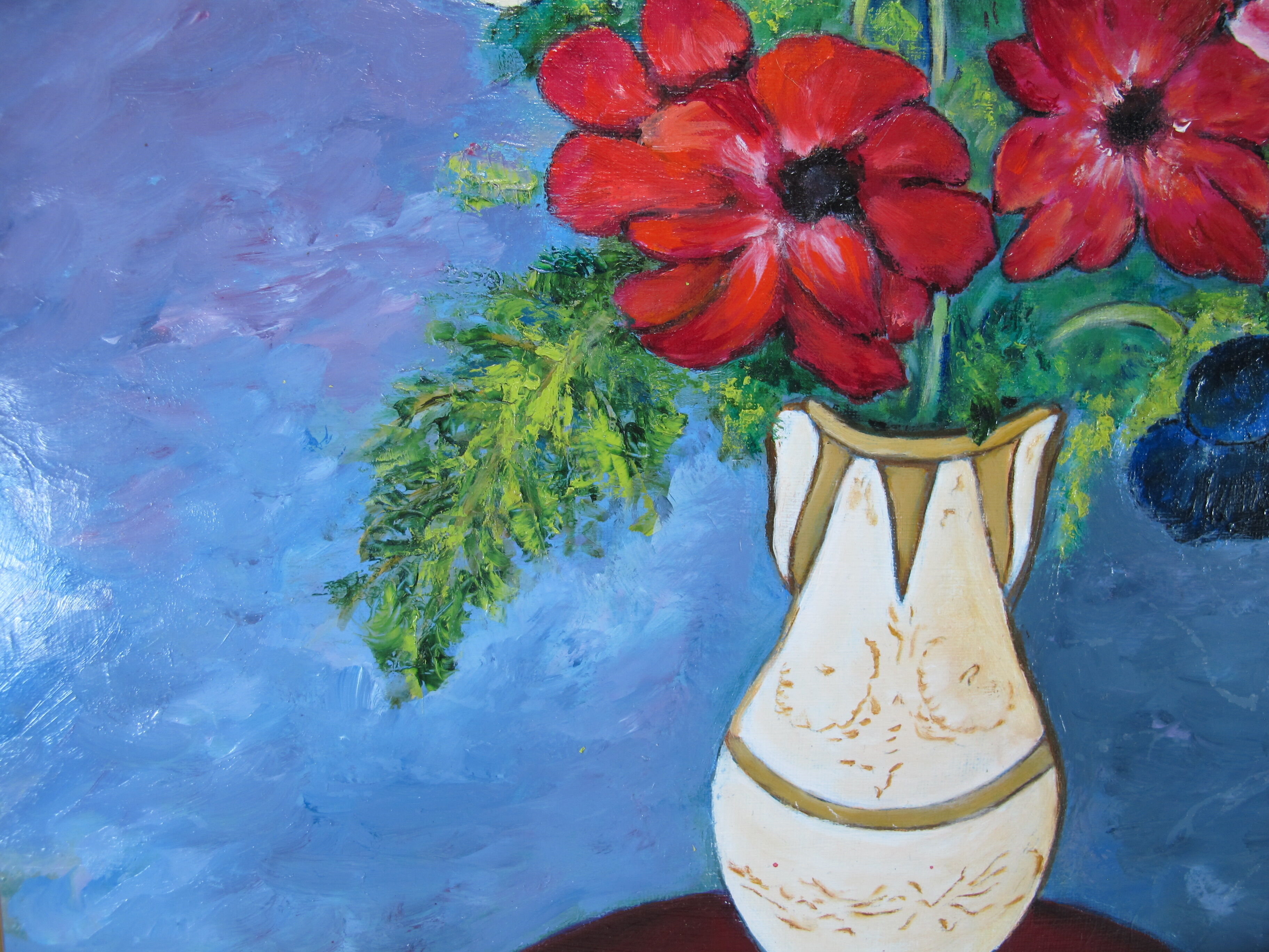 Oil painting on wood panel still life vase bouquet of flowers signed