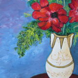 Oil painting on wood panel still life vase bouquet of flowers signed