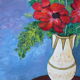 Oil painting on wood panel still life vase bouquet of flowers signed
