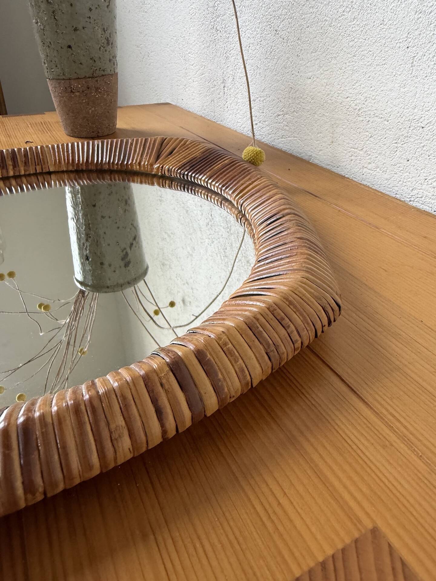 Woven wicker mirror French Riviera 1960