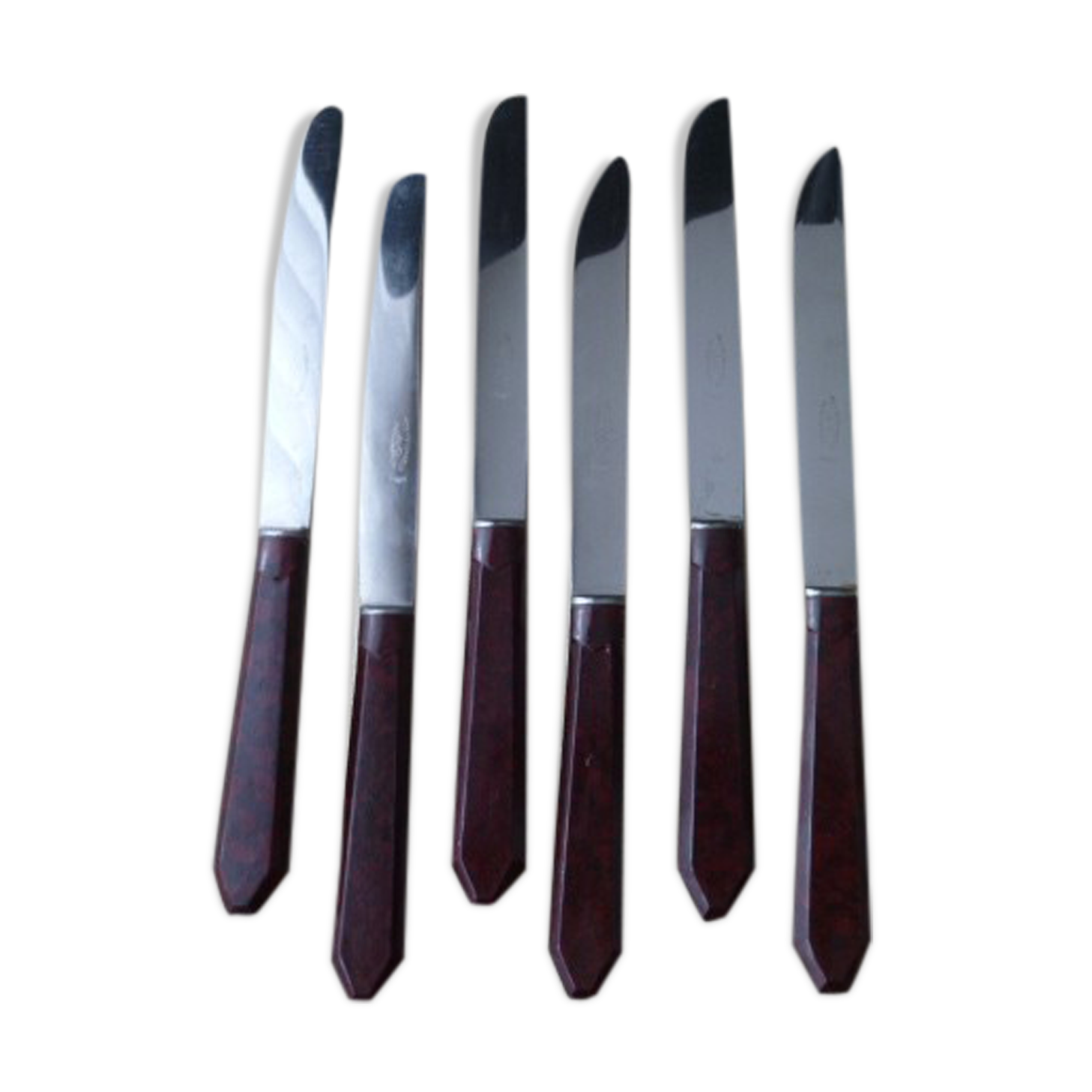 Box of 6 old Bakelite and Stainless steel table knives art deco style
