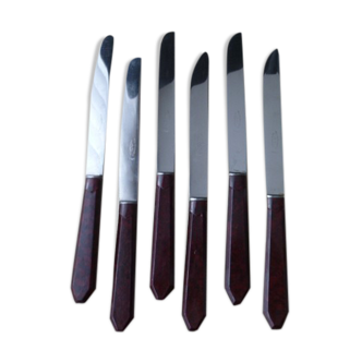 Box of 6 old Bakelite and Stainless steel table knives art deco style