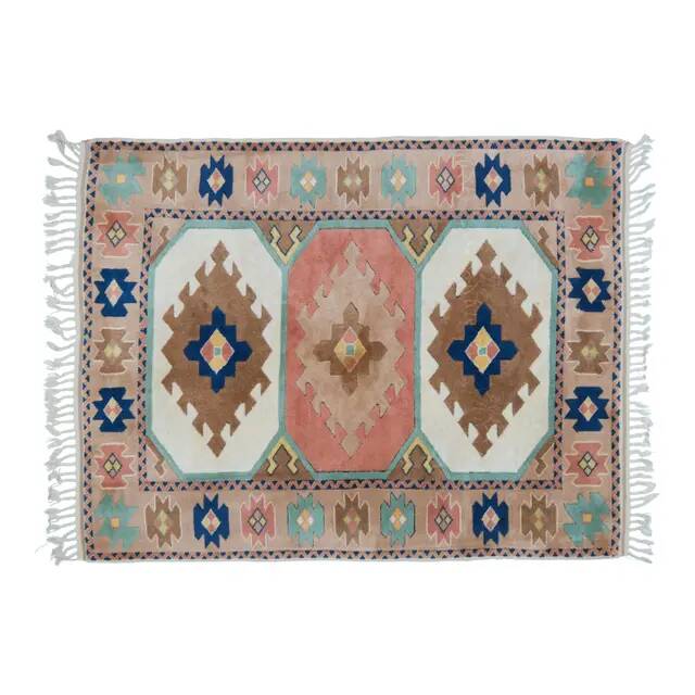 1970s Vintage Turkish Handmade Wool & Cotton Pink Area Rug 165x219