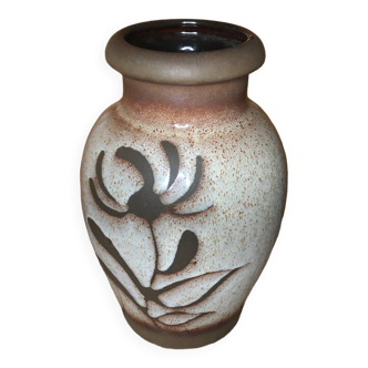 Ancien vase céramique beige marron décor fleurs w. germany vintage #a633