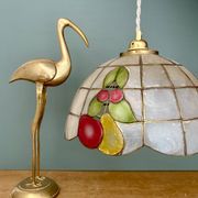 Vintage mother-of-pearl and brass pendant lampshade with fruit decorations