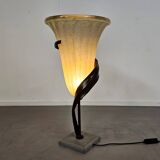 Large Jugendstil floor / table lamps, Roberto Galli, stone base with Italian glass shade