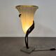 Large Jugendstil floor / table lamps, Roberto Galli, stone base with Italian glass shade