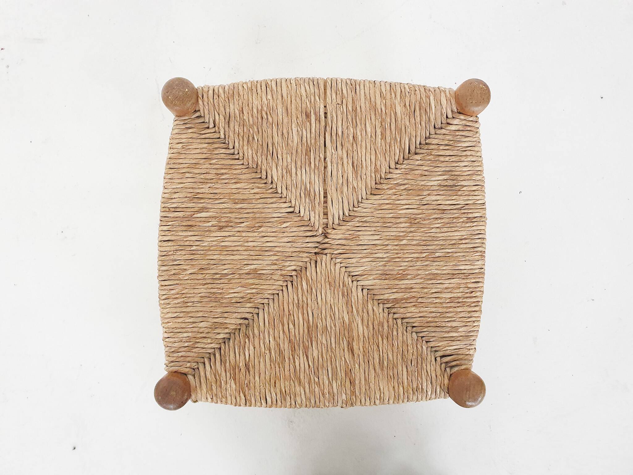 Vintage rattan and wooden stool, France, 1960's