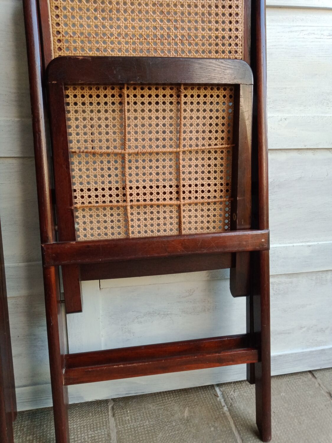 Vintage folding cane and wood chairs