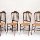 Chiavarina chairs in cherry wood with straw seat, early 20th century, Set of Four