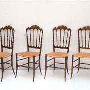 Chiavarina chairs in cherry wood with straw seat, early 20th century, Set of Four