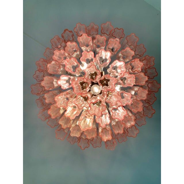 Murano Style Glass Sputnik Chandelier Pink and Brunito Metal Frame, Set of 2 or Pair of Chandelier