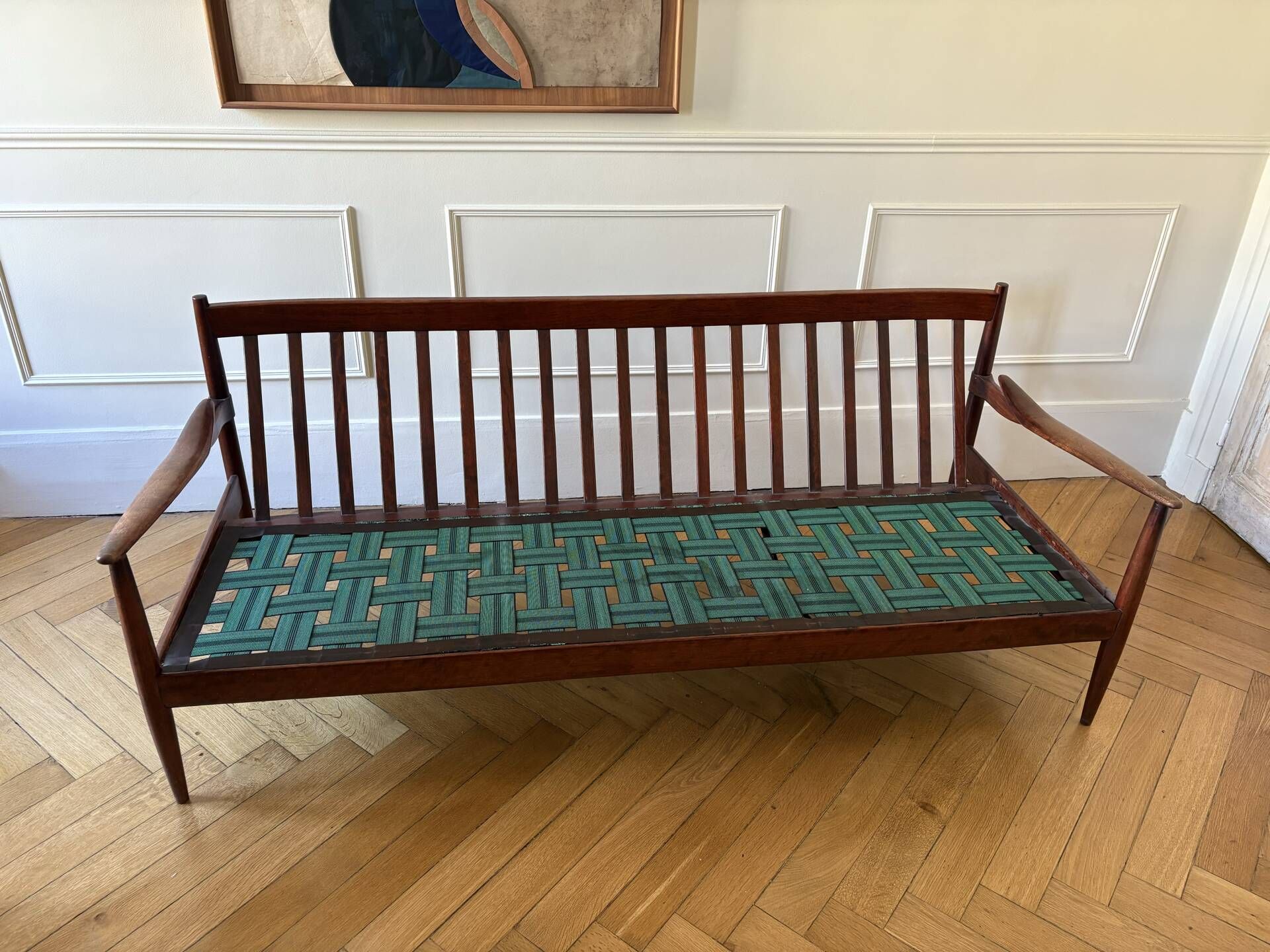 Teak and Danish Scandinavian wool sofa