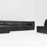 Canapé modulable vintage en cuir noir des années 1970