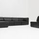 Vintage modular sectional sofa in black leather from the 1970