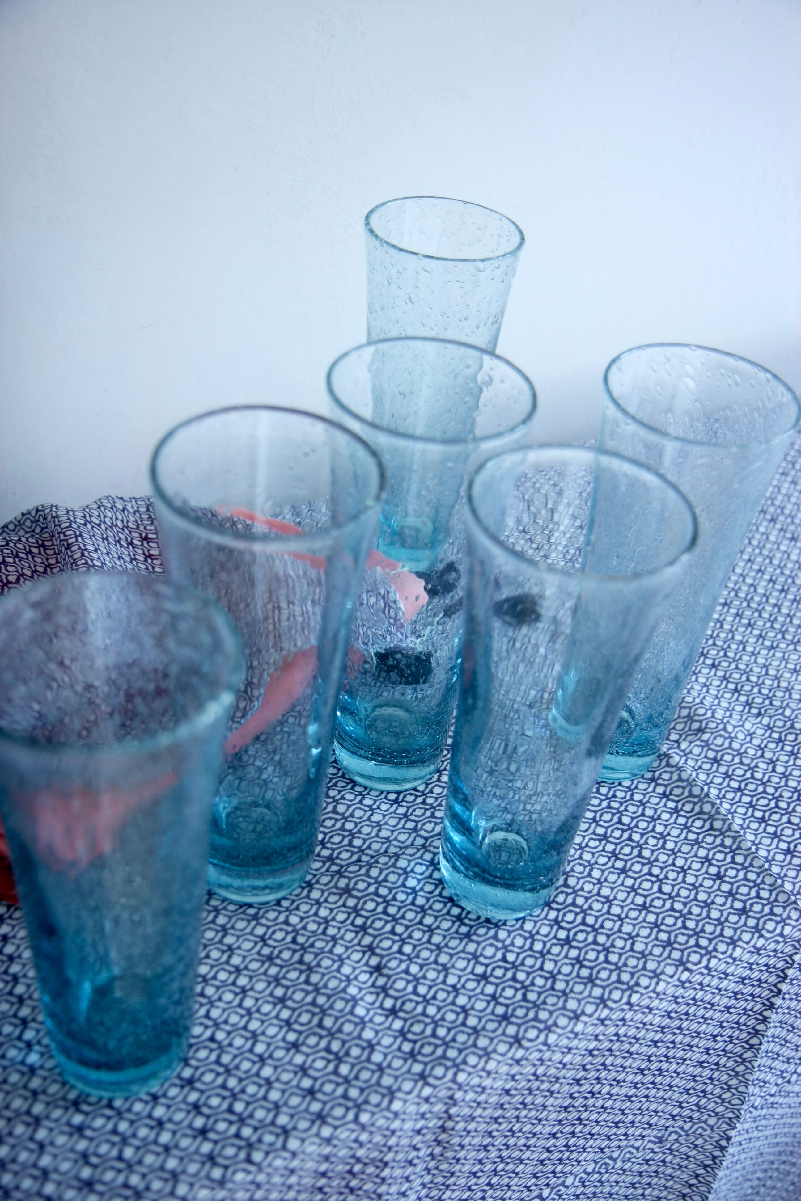 Six Biot glass orange glasses