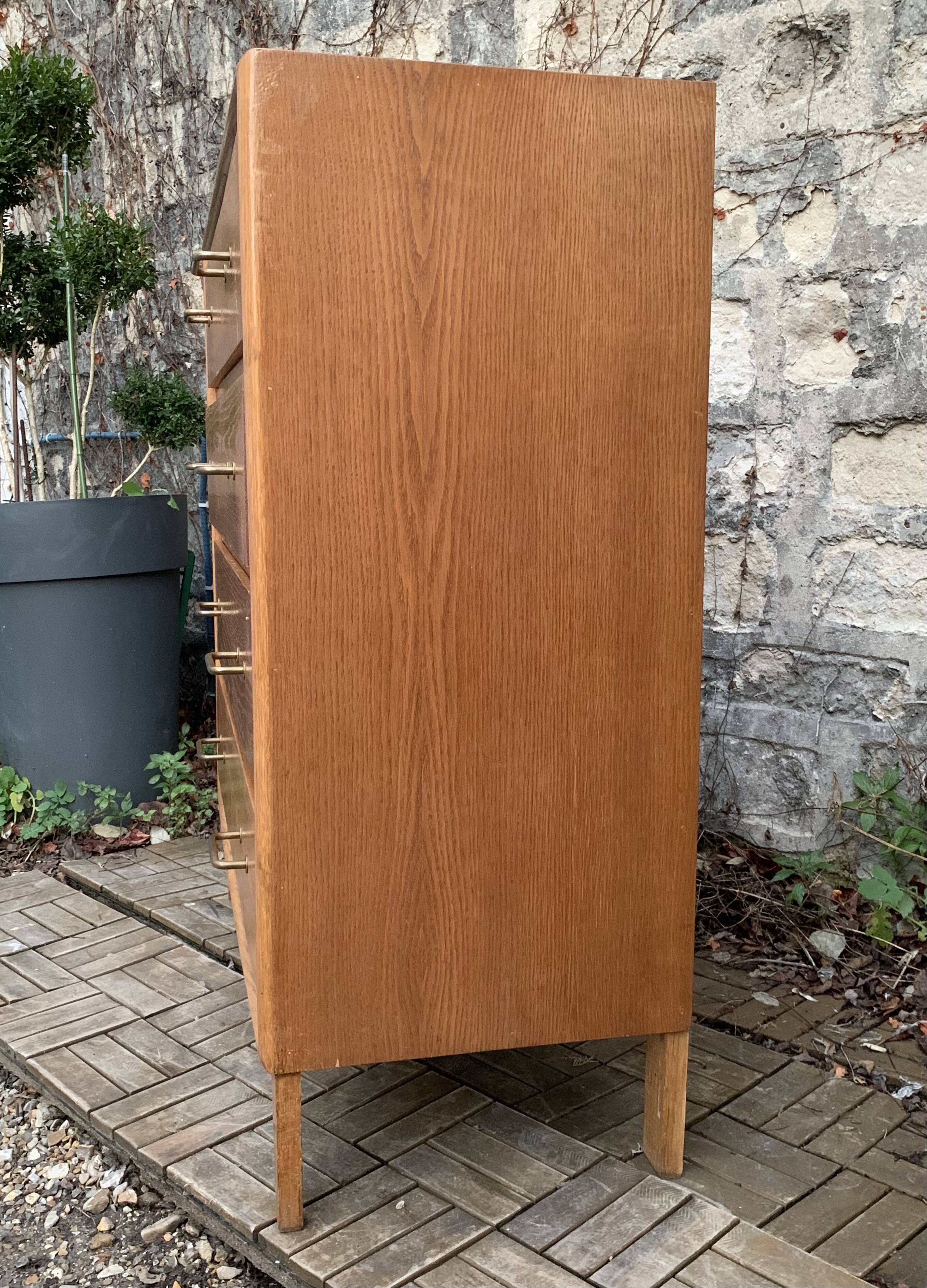 Vintage chest of drawers with compass feet, oak, original patina, 1950s